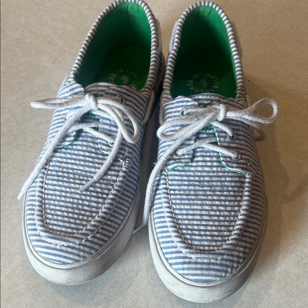 Polo Ralph Lauren Blue and White Striped Sneakers